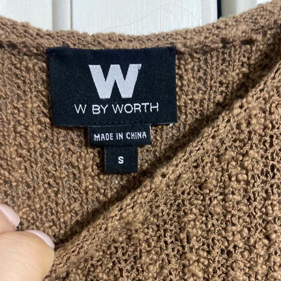 W by Worth Brown Knit Fringe Hem Blouse Small - Picture 4 of 6